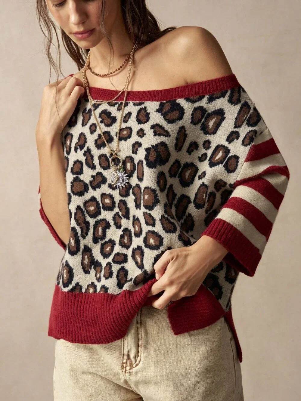 Multicolor Casual Women's Mid-Sleeve Pullover Sweater